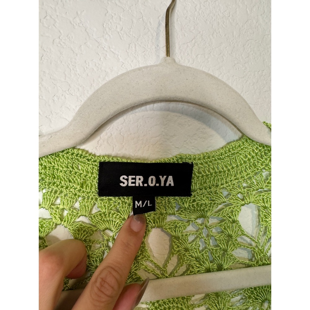 SER.O.YA Revolve Allison‎ Crochet Maxi Duster Cardigan in Lime Green - Picture 7 of 7
